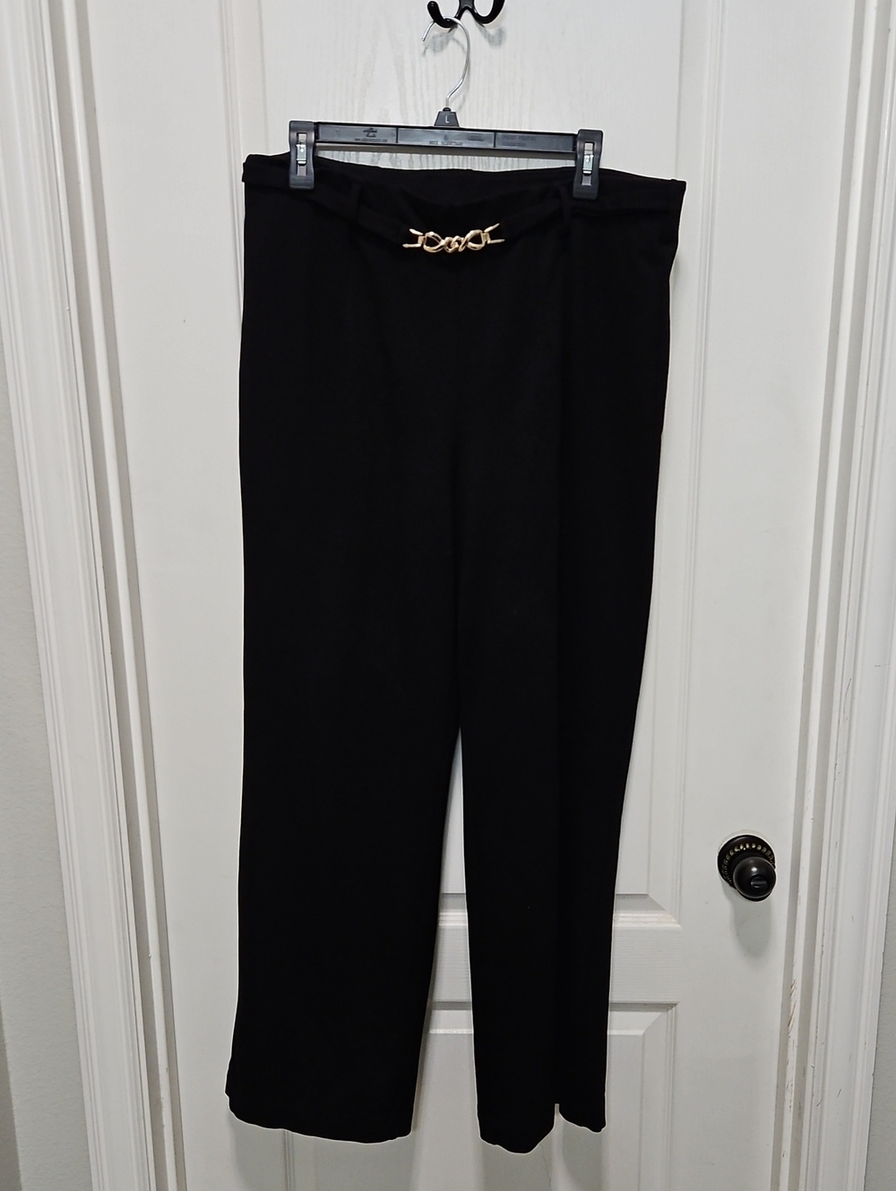 Maurices Black Wide-Leg Trousers with Gold Chain Accent
